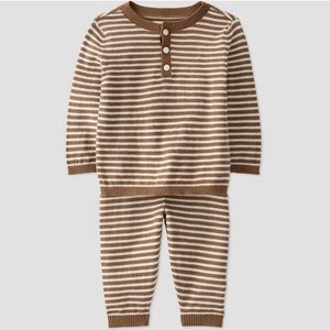 Little Planet by Carters Organic Baby Striped Top and Bottom Set in White/Brown